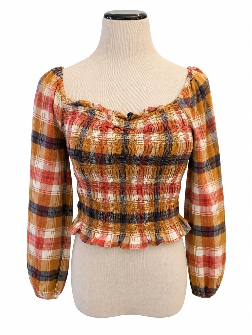Love Tree Y2K Plaid Smocked Crop Top Sz L